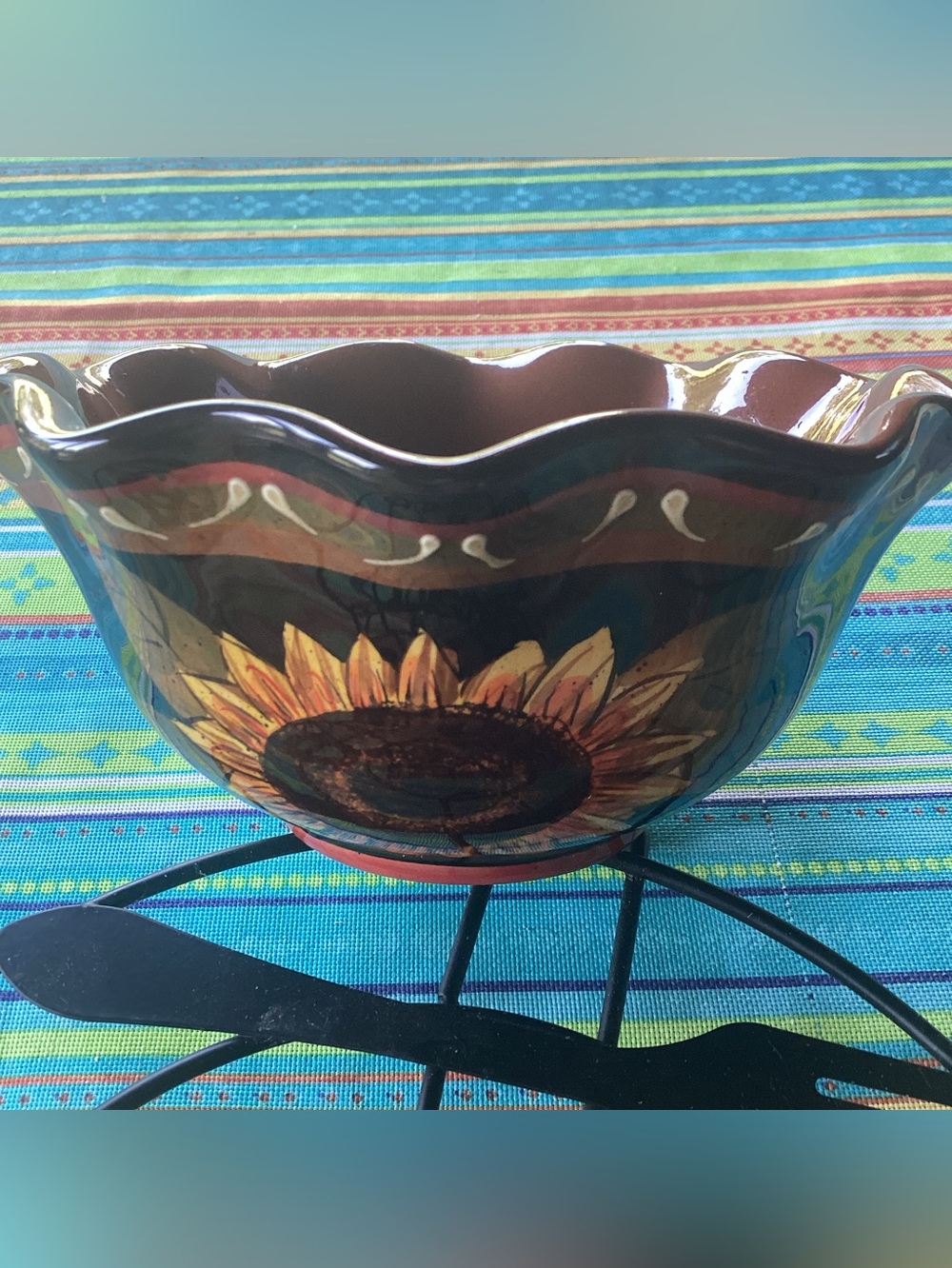 Sunflower Ceramic Hand Painted Bowl - shades of brown and golden yellow
